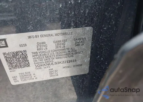 2019 GMC Acadia Slt-1 from USA, damaged, VIN 1GKKNULS3KZ211615